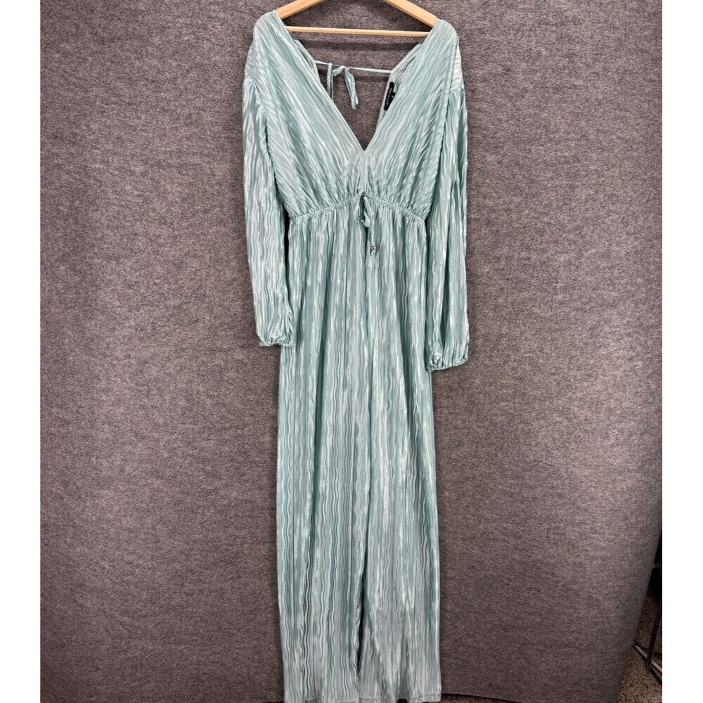 Hers & Mine Jumpsuit Women M Medium Blue V-Neck Long Sleeve Straight Casual